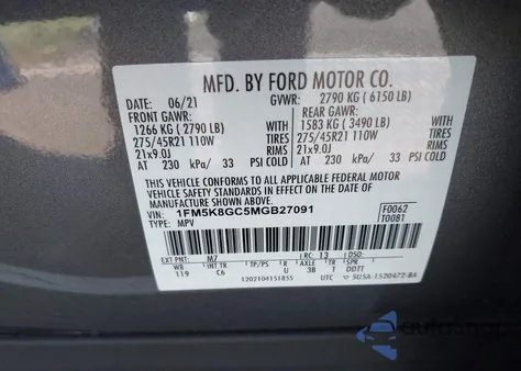 2021 Ford Explorer St z USA, uszkodzony, nr VIN 1FM5K8GC5MGB27091